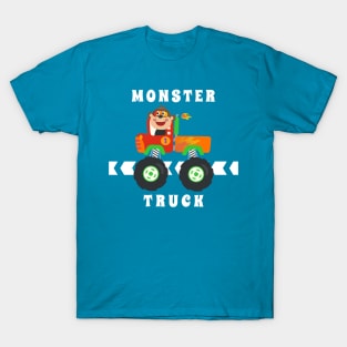 Cartoon vector of monster truck with little animal driver. T-Shirt